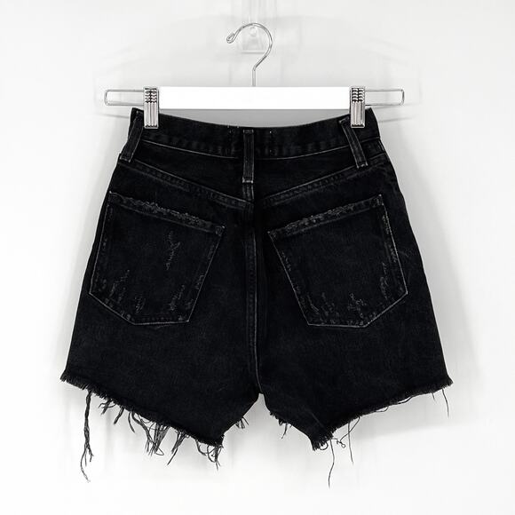 AGOLDE Dee Black Denim Distressed High Rise Shorts Women’s Size 23 - Picture 5 of 5